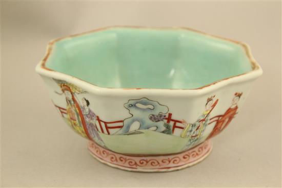 A Chinese famille rose octagonal bowl, Daoguang mark and probably of the period, 15.5cm